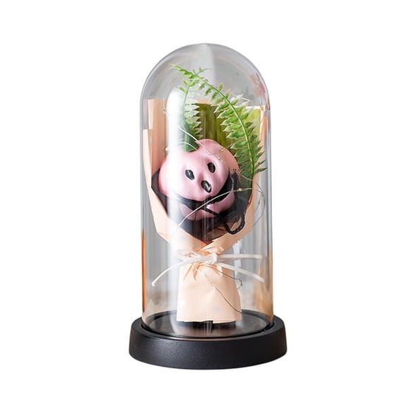 8.46" Halloween Pumpkin Night Light with Bouquet Design, Battery Operated Glass Cloche LED Lantern, Cute Tabletop Decor for Home Mantel Shelf Display (B)