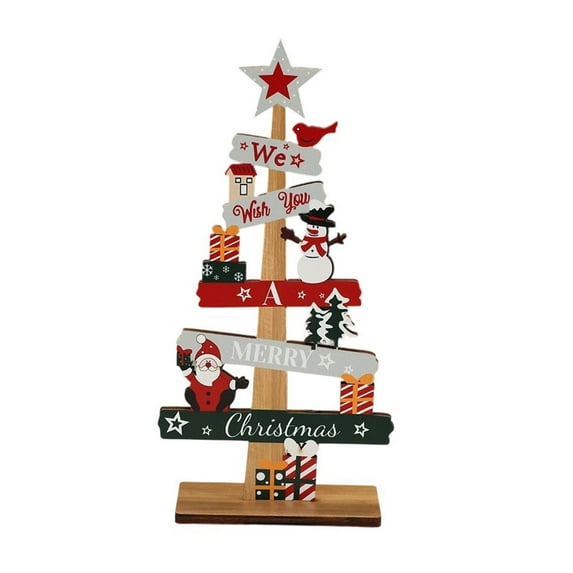 8.46 Inch Christmas Tree Wooden Desktop Ornaments, Wooden Xmas Table Centerpieces Decoration For Office And Holiday Party