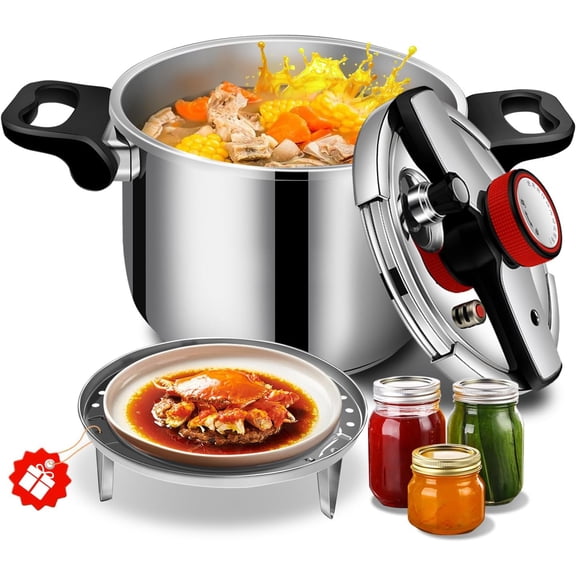 8.46 Quart Pressure Cooker Stainless Steel Commercial Stove Top Pressure Cooker Pot One-Hand Locking Compatible with Gas & Induction Fast Cooking for Large Meals Dishwasher Safe