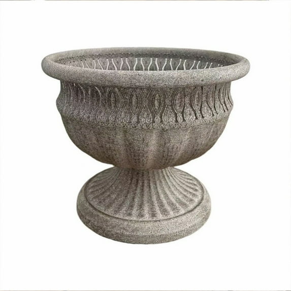 8.4in Vintage Stone-Look Garden Planter | Decorative Flower Pot with Carved Pattern | Indoor Outdoor Patio Balcony Plant Container