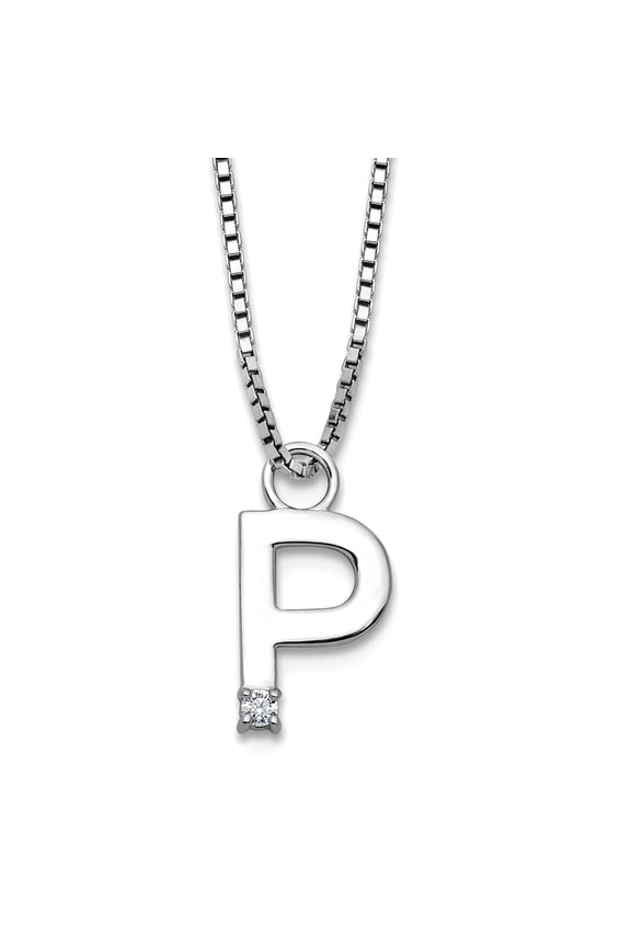 8.4mm Ss Rhodium Plated White Ice .03 Diamond Letter Name Personalized Monogram Initial P With 2 Inch Extension Necklace