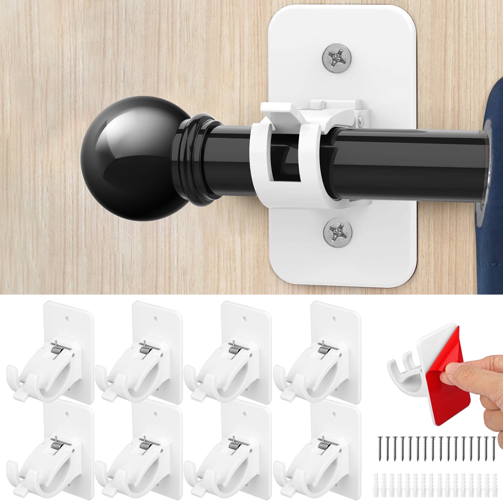 Hooks For Walls No Damage Ysimple 6 Pcs Self Adhesive Curtain Rod Bracket, Towel Rod Drapery Hook Holder, Curtain Pole Wall Brackets Fixing Rod Holder For Kitchen Bathroom Self Adhesive Curtain Rod