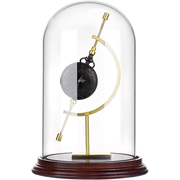 8.4x5.8 Pocket Watch Display Case Glass Display Dome Cloche with Gold Sphere Holder Dome Cloche Bell Jar with Wooden Base
