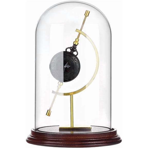 8.4x5.8 Pocket Watch Display Case Glass Display Dome Cloche with Gold Sphere Holder Dome Cloche Bell Jar with Wooden Base