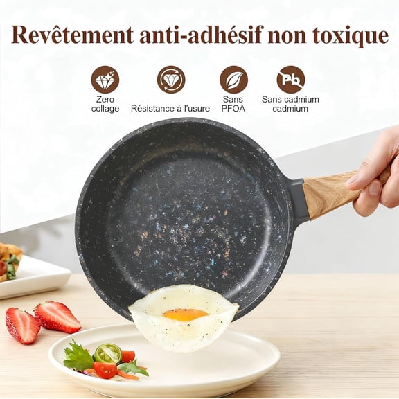 8.5 & 10.25 Inch Nonstick Frying Pan, Black PFAS-Free Non-Toxic Skillet, 3mm Aluminum Base for Even Heat, Induction Compatible, Dishwasher Safe, Healthy Cooking for Eggs, Pancakes & Omelets