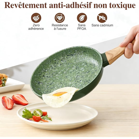 8.5 & 10.25 Inch Nonstick Frying Pan, Green PFAS-Free Non-Toxic Skillet, 3mm Aluminum Base for Even Heat, Induction Compatible, Dishwasher Safe, Healthy Cooking for Eggs, Pancakes & Omelets