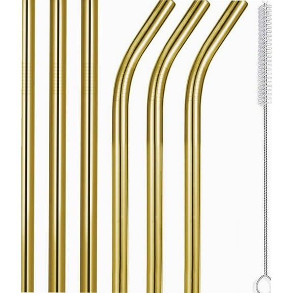 8.5" and 10.5" Big Smoothie Straws & Milkshake Straws, 6 Pack Food-grade Stainless Steel Straws 0.4" Wide Mouth Straw for Smoothie, Milkshakes, Thick Drinks, Gold Metal Straws Reusable