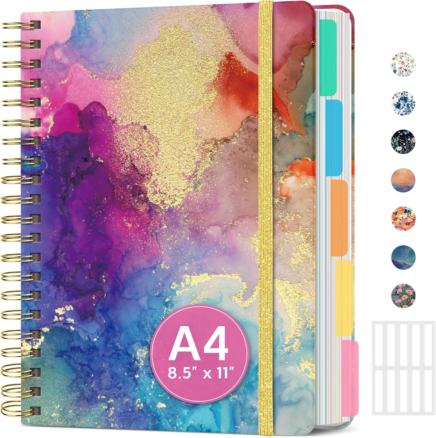8.5"×11" Color Splash Hardcover 5-Subject Spiral Notebook, College Ruled with Dividers & Tabs, 280 Pages for Study & Office