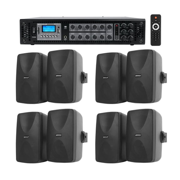 (8) 5.25" Black Commercial 70v Wall Speakers+Amp For Restaurant/Office/Cafe/Bar