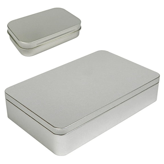 8.5 by 5.3 by 1.9 Inch Silver Metal Rectangular Empty Tin Box Containers for Gift Jewelry Craft Storage Organization with 1 Piece 3.75 by 2.45 by 0.8 Inch Hinged Small Tin Box
