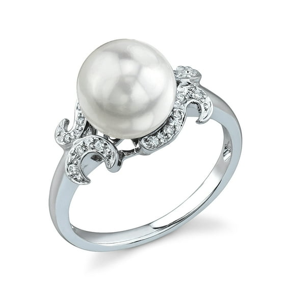 8.5-9.0mm Akoya Cultured Pearl & Diamond Crown Jewel Ring in 14K Gold