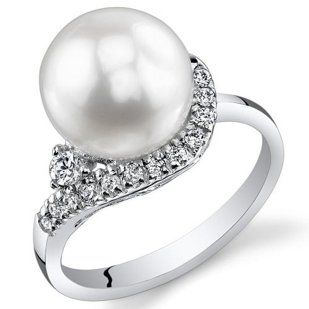Light Pink Pearl Ring w/ Diamond Accents 18K White Gold