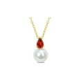 thumbnail image 1 of 8.5-9mm Freshwater Cultured Drop Pearl Pendant Necklace with Garnet Yellow Sterling Silver with Chain for Women, 1 of 6