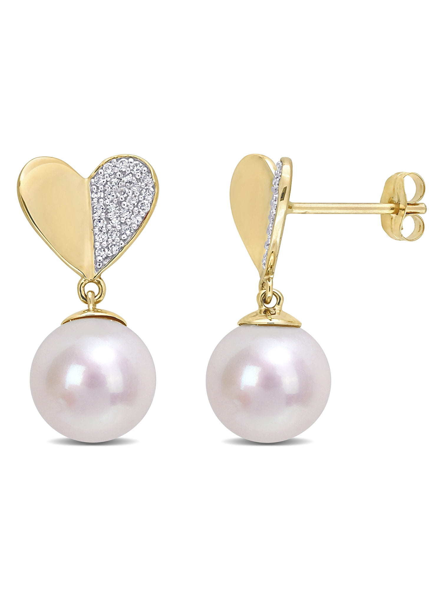 8.5-9 mm Cultured Pearl and .10 ct. t.w. Diamond Bow Earrings in Sterling  Silver