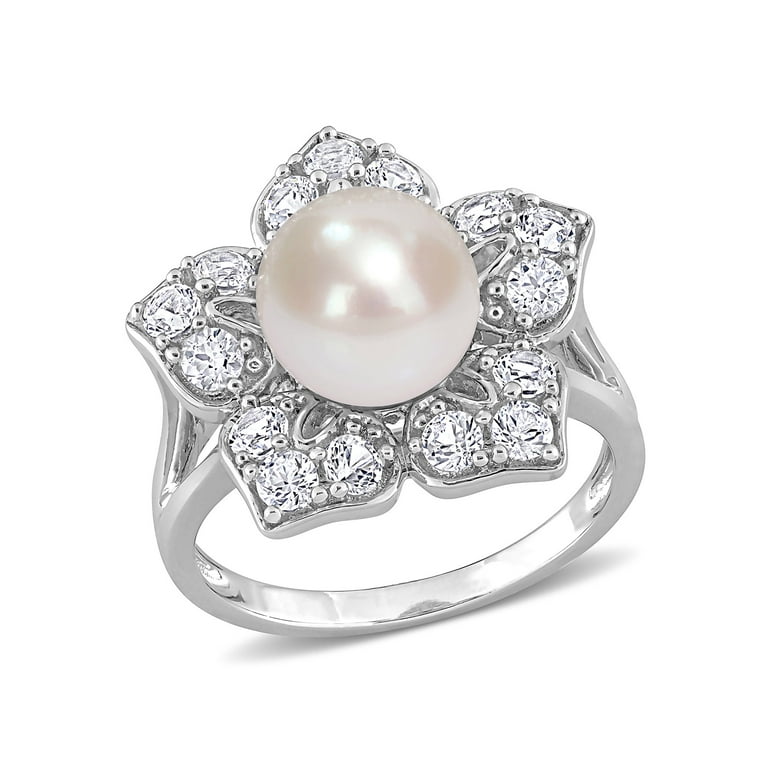 Sterling Silver Diamond And 3 Freshwater Cultured Pearl Ring Sterling Silver Diamond And 3 Freshwater Cultured Pearl Ring