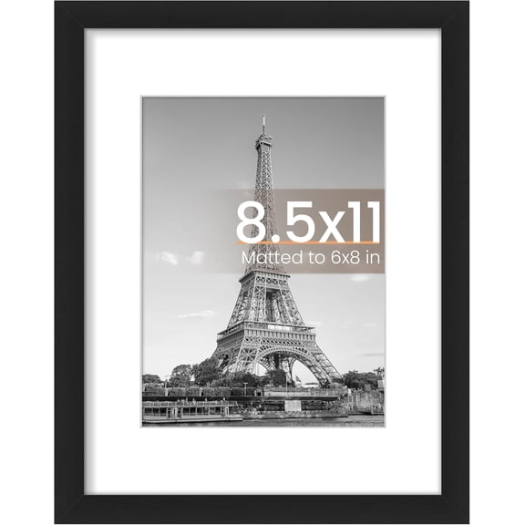8.5 By 11 Picture Frame, Display Pictures 6x8 with Mat or 8.5 x 11 Without, Wall Hanging Photo Frames, Black, 1 Pack
