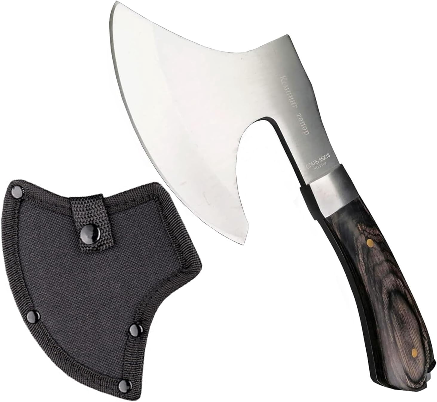 8.5" Camping Hatchet Axe with Nylon Sheath,Small Tomahawk Viking Forged High Carbon Steel for Full Tang Wooden Grip,Portable Outdoor Splitting Wood,Hunting Survival