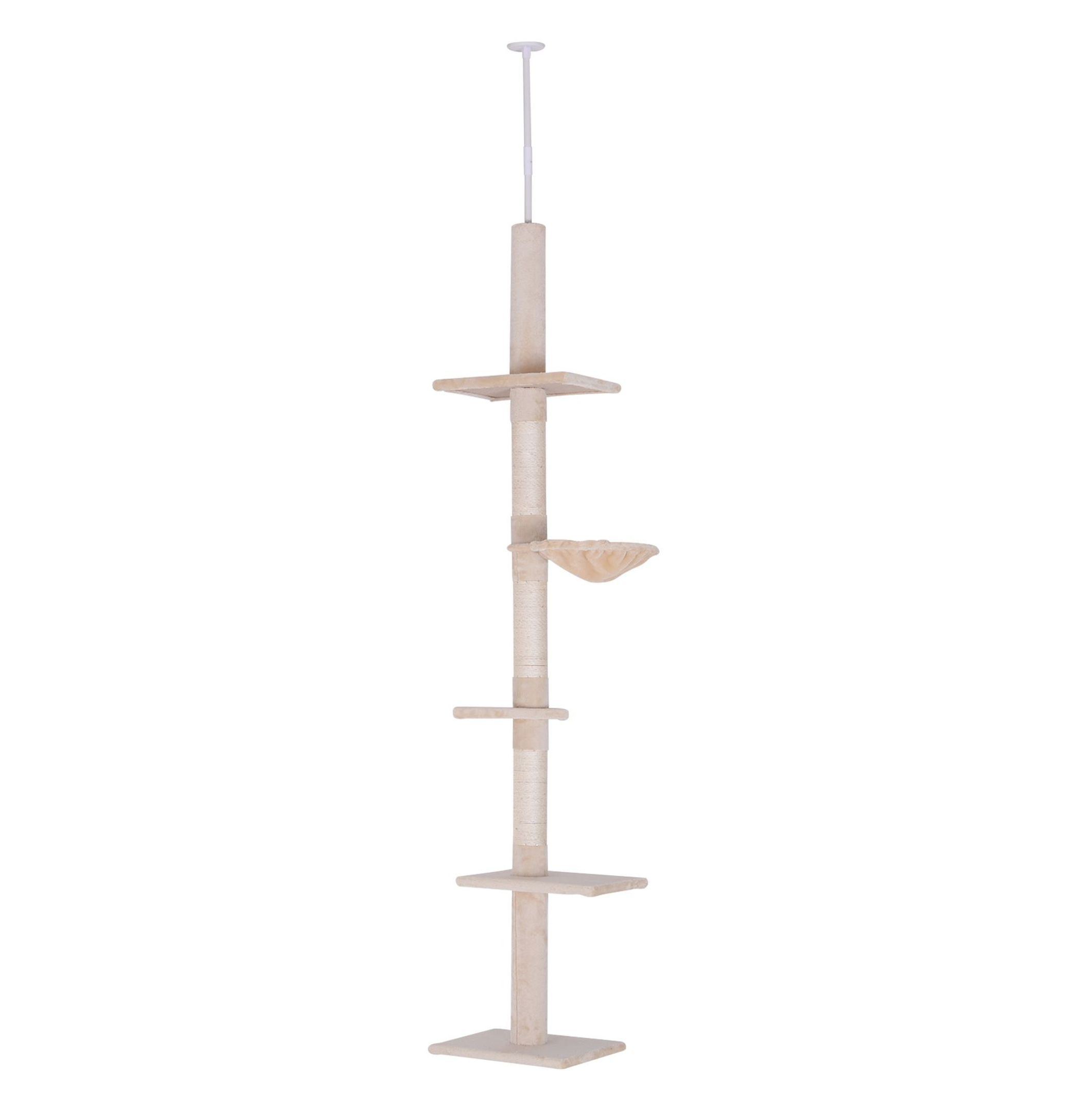 8.5' Cat Tree Floor to Ceiling Adjustable Height, 5 Platform Cat Tower with Sisal Scratching Posts, Beige