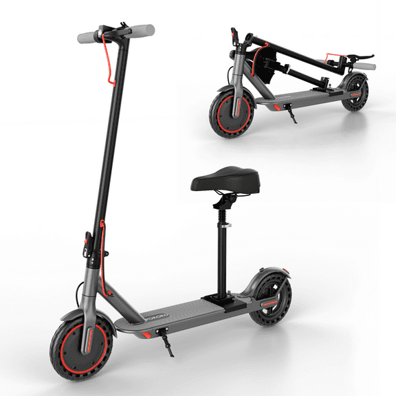 PORORO Electric Scooter with Seat, 8.5" Folding Commuter E-Scooter for Adults, 350W Motor, 16MPH & 10-15Mile Range