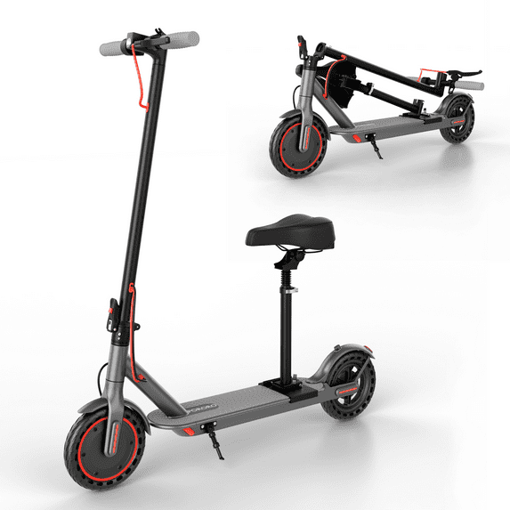 PORORO Electric Scooter with Seat, 8.5" Folding Commuter E-Scooter for Adults, 350W Motor, 16MPH & 10-15Mile Range