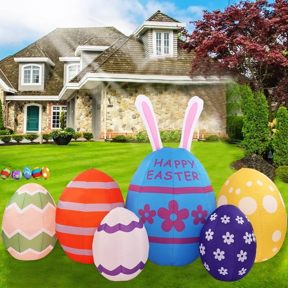 8.5 FT Easter Inflatables Decorations, Bunny Inflatable 6 Eggs with LED Lights Blow Ups Yard Decoration for Holiday Party Indoor Outdoor Garden Lawn Dcor