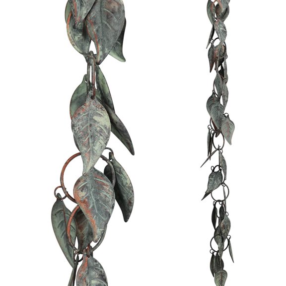 8.5 FT Rain Chain, Rain Chains for Gutters, Metal Rain Chain Downspouts, Circle with Leaves Rain Gutter Chains, Metal Rain Catcher for Outside, Decorative Your House and Garden, Verdigris