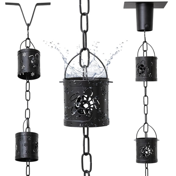 8.5 FT Rain Chain with 12 Aluminum Cups, Rust-Proof Gutter Rain Catcher with Adapter (Easy Install)