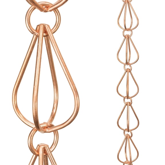 8.5 FT Teardrop Pure Copper Rain Chain, Decorative Outdoor Rainwater Collector for Eaves Gutters, Downspout Alternative