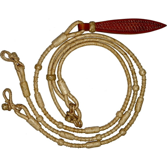8.5 Ft Braided Nylon Romal Reins with Brown Knots Western Horse Tack, Rawhide Leather, Hand-Braided Ranch Rope with 52" Romel