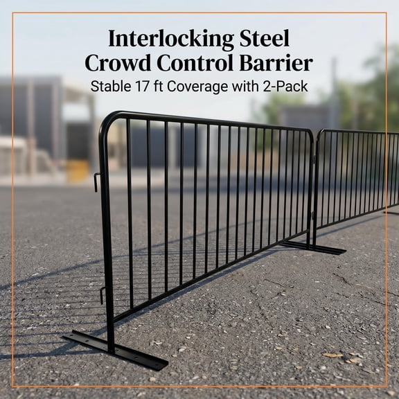 8.5 Ft Metal Interlocking Barricade, Interlocking Steel Barricade with Bridge Feet, Interlocking Steel Safety Barriers Barricade, Tool-Free Assembly Metal Barrier for Stadium Use,2 Pack