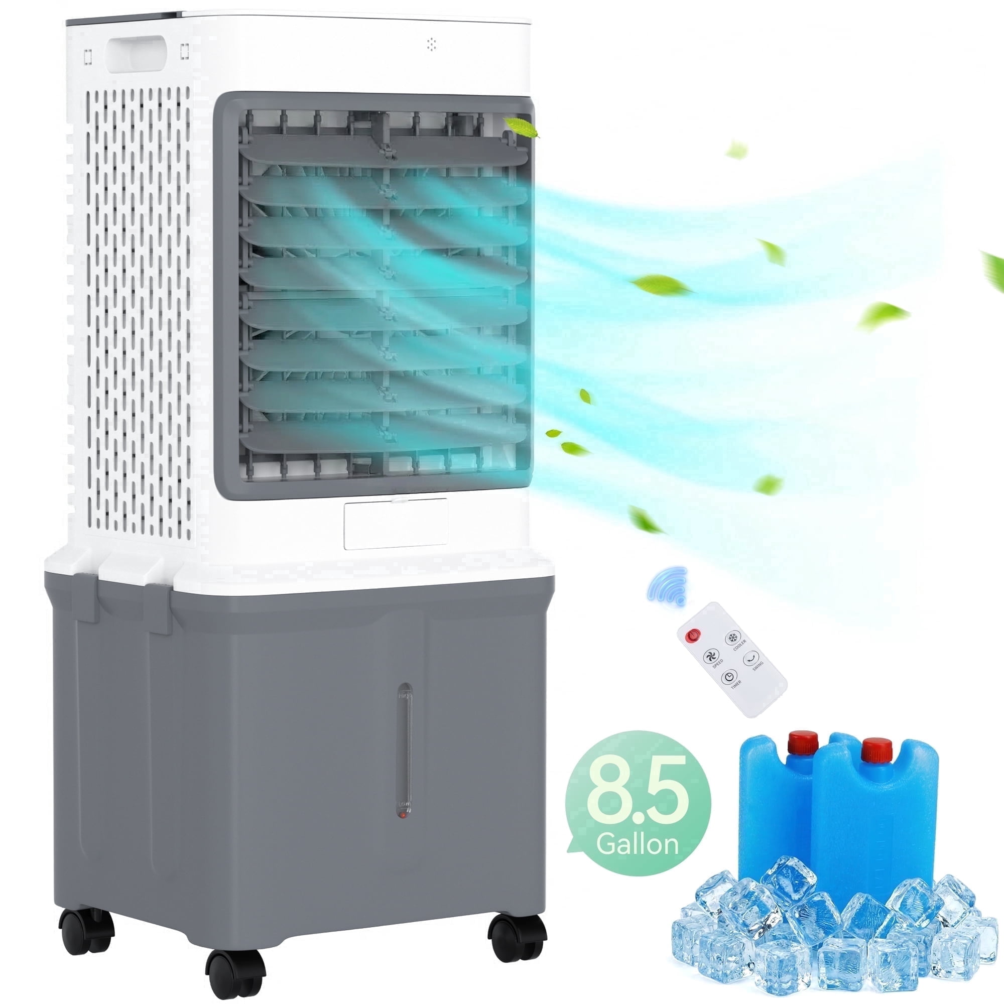 8.5 Gal Swamp Cooler, 2800 CFM Portable Evaporative Air Cooler with 3 Speeds, Remote, 7H Timer, 120°Oscillation, Air Cooling Fan for Room, Garage, Bedroom