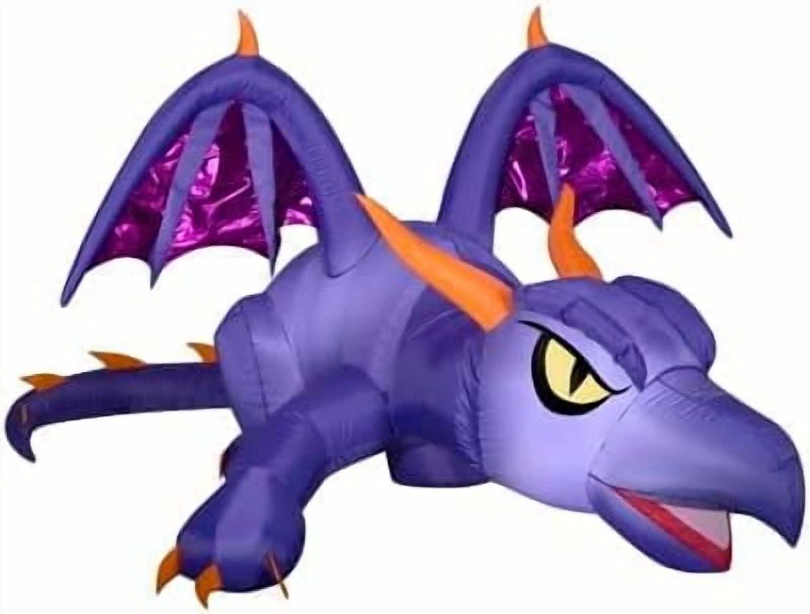 8.5' Gemmy Airblown Inflatable Halloween Animated Mixed Media Purple & Orange Dragon w/ Turning Head Yard Decoration 225888