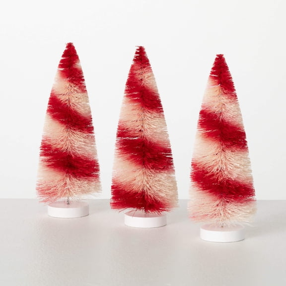 8.5"H Sullivans Christmas Candy Stripe Bottlebrush Trees Set of 3, Red-White