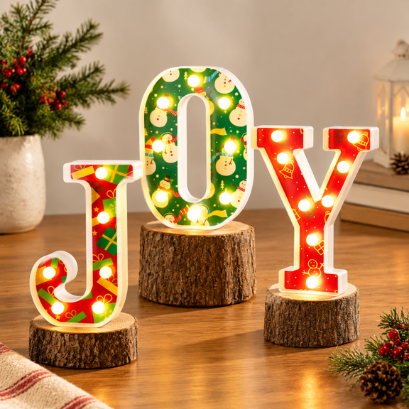 8.5 In Light Up Marquee Sign JOY, LED Indoor Holiday Decor Letters