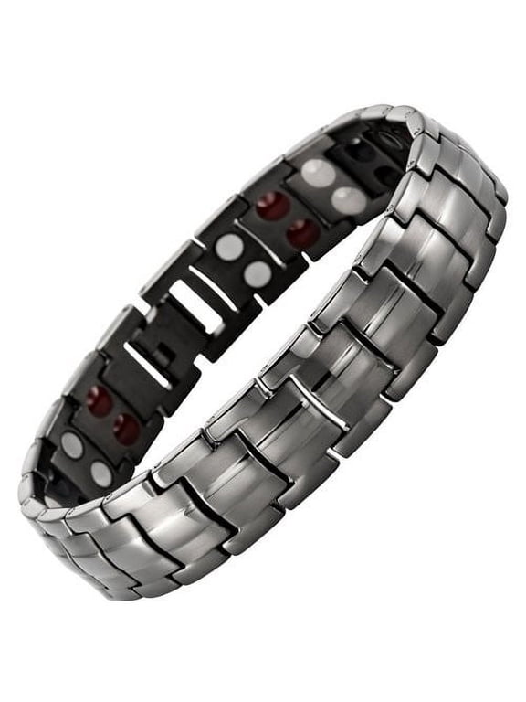8.5" Inch - Dark Grey Magnetic Titanium Bracelet Mens - Double Strength Titanium Magnetic Bracelet - Gunmetal Gray Tone