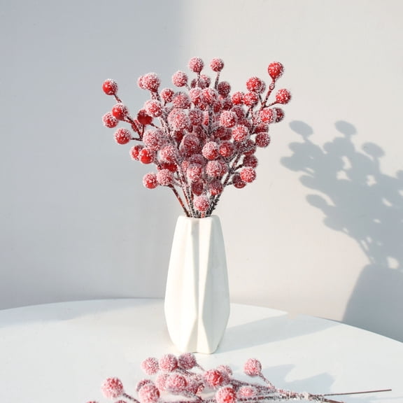 8.5 Inch Frosted Red Berry Holly Picks Set of 15 for Holiday Tree Decorations, Artificial Winter Berries with Snowy Finish for Wreaths, Garlands, Holiday Centerpieces, DIY Winter Displays, By Harlik