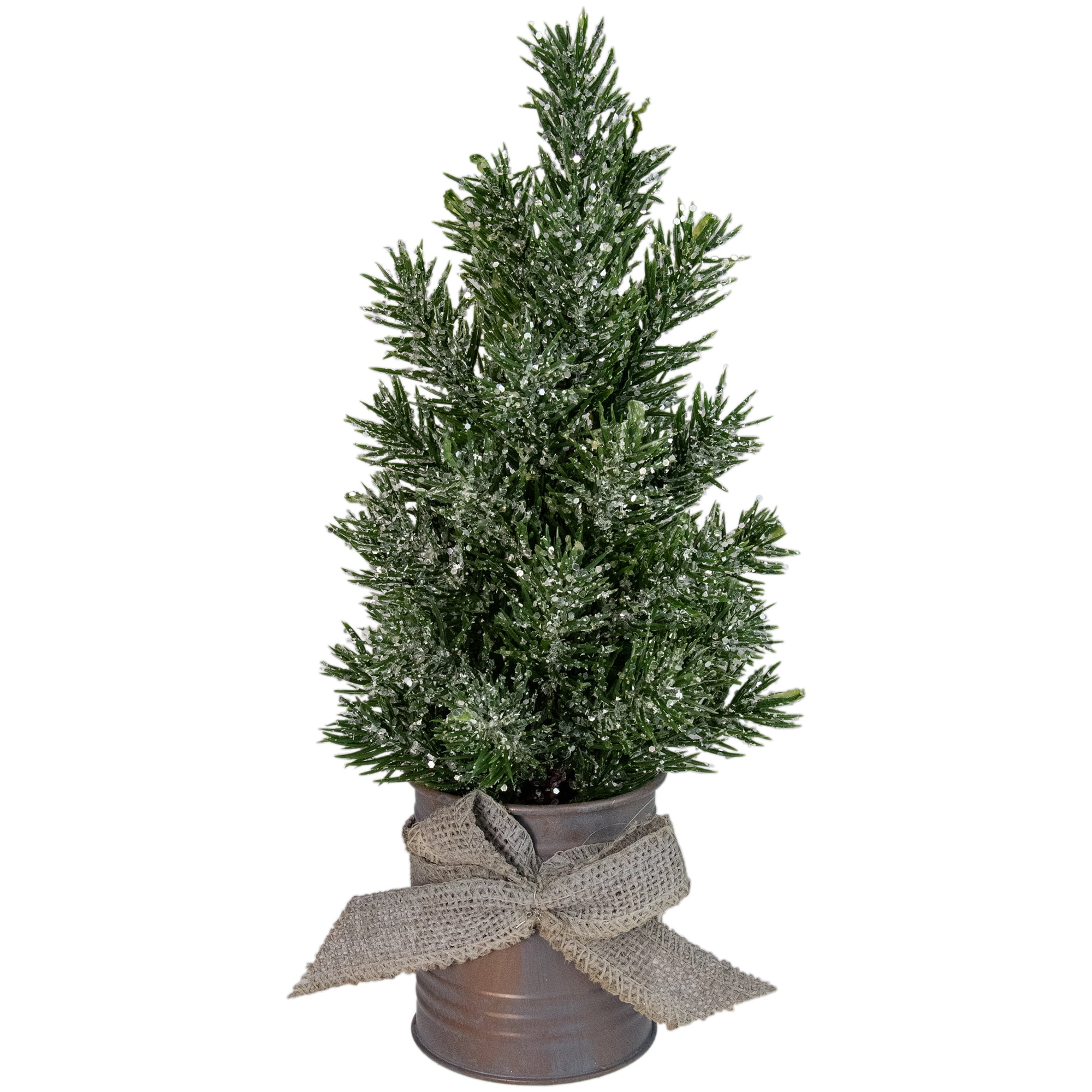 8.5-Inch Frosted Upswept Mini Christmas Tree with Red Tin Base and ...