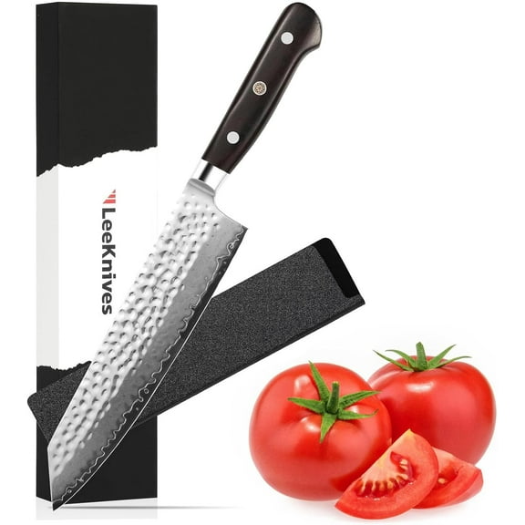 8.5 Inch Kiritsuke Knife, Professional VG10 Damascus Steel Chef Knife With Hammered Blade, Ultra Sharp Kitchen Slicing Knife With Ebony Wood Handle & Gift Box