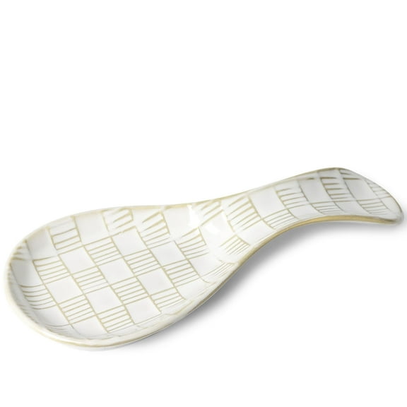 8.5 Inch Large Ceramic Spoon Rest,Spoon Holder For Stove Top, Farmhouse Kitchen Accessories, Dishwasher Safe (Vintage White)