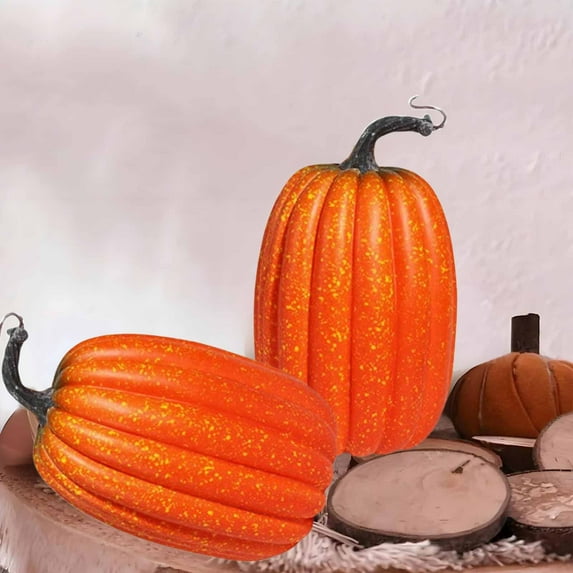 8.5 Inch Large Fake Pumpkins for Decorating Big Decorative Foam Pumpkins for Fall Decor, Artificial Plastic Pumpkins Perfect for Halloween Decor Thanksgiving Table Decor (Orange)