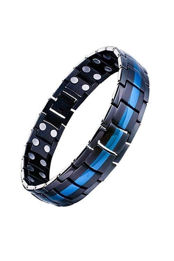 8.5" Inch Mens Magnetic Titanium Steel Bracelet - Black & Blue and Fancy Box.