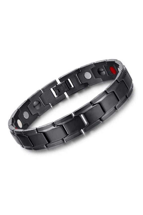 8.5" Inch Mens Magnetic Titanium Steel Bracelet. Black Tone Finish and Fancy Box.