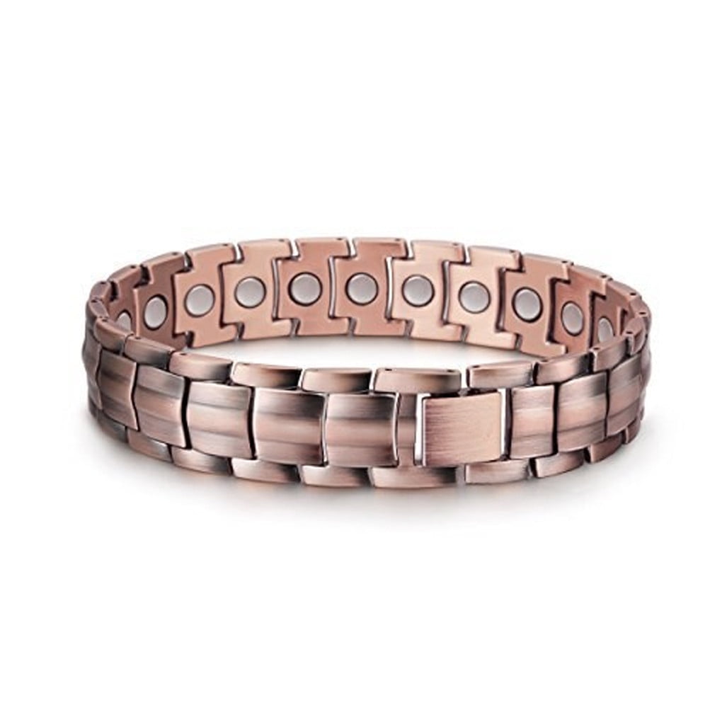 8.5" Inch Mens Titanium Steel Grooved Bronze Copper Style Magnetic Bracelet with Fancy Box.