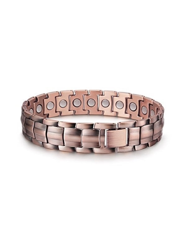 8.5" Inch Mens Titanium Steel Grooved Bronze Copper Style Magnetic Bracelet with Fancy Box.