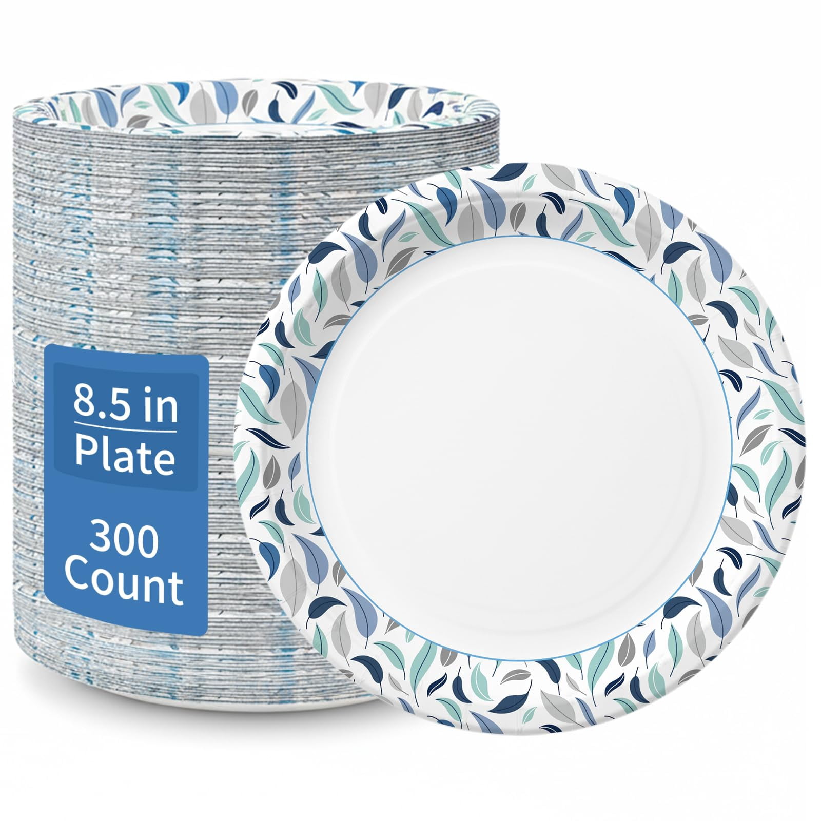 8.5 Inch Paper Plates  300 Count Heavy Duty Disposable Soak Proof & Cut Resistant Microwave Safe Bulk For Everyday Meals Lunch Family Use