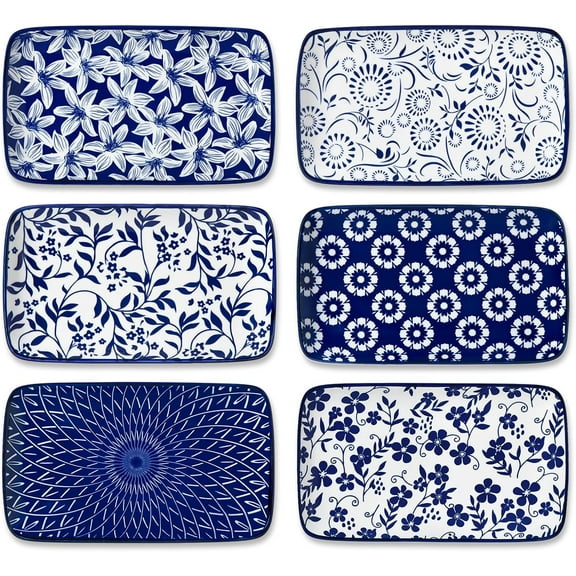 8.5 Inch Rectangular Salad Plates Set of 6, Ceramic Salad Plates for Sushi, Dessert, Appetizer, Porcelain Platters for Kitchen Decor, Microwave & Oven Safe,