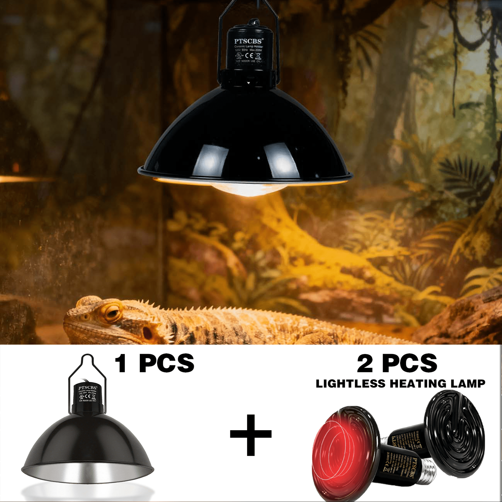 8.5-Inch Reptile Heat Lamp Dome with 2 x 150W Ceramic Heat Emitters ...
