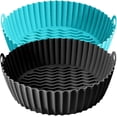 thumbnail image 1 of 8.5 Inch Round Reusable Silicone Air Fryer Liners 2 Pack, Non-Stick Cooking Insert Mats with Handles, Universal Fit for Air Fryer Baskets, 1 of 8