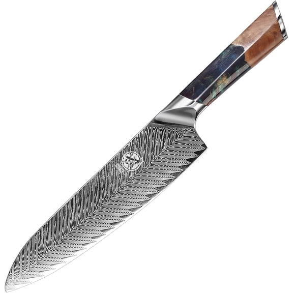 8.5 Inch Santoku Chef Knife - Professional Japanese Kitchen Knives, Hand Forged 67-Layer VG-10 Damascus Steel, MapleWood Handle & Sandalwood Box