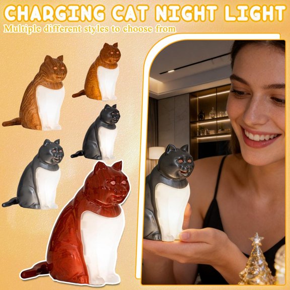 8.5-Inch Usb Rechargeable Cat Table Lamp, Colorful / Vibrant Design Aromatherapy Ornament With Soft Glow, Decorative Bedside Light For Cozy Bedroom, Living Room, Desk, Ideal For Home Decor &